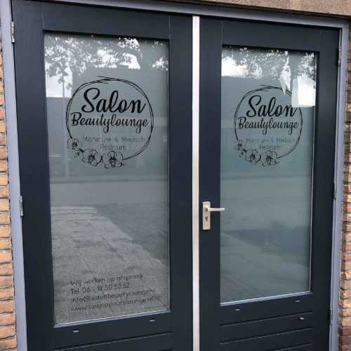 Privacy folie deuren Salon Beautylounge